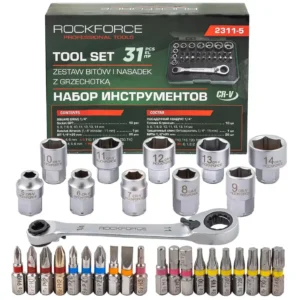 Μίνι σετ εργαλείων με καστάνια 1/4" 31 μέρη RockForce